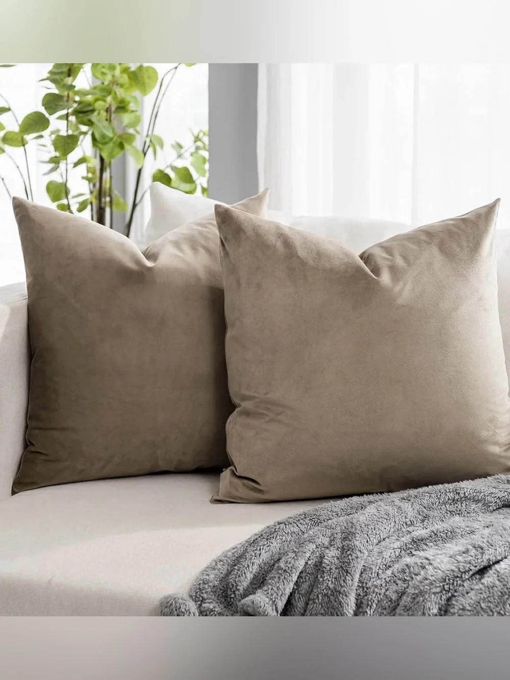 Decorative Velvet Throw Pillow Covers 20x20” Set of 2 with Zipper